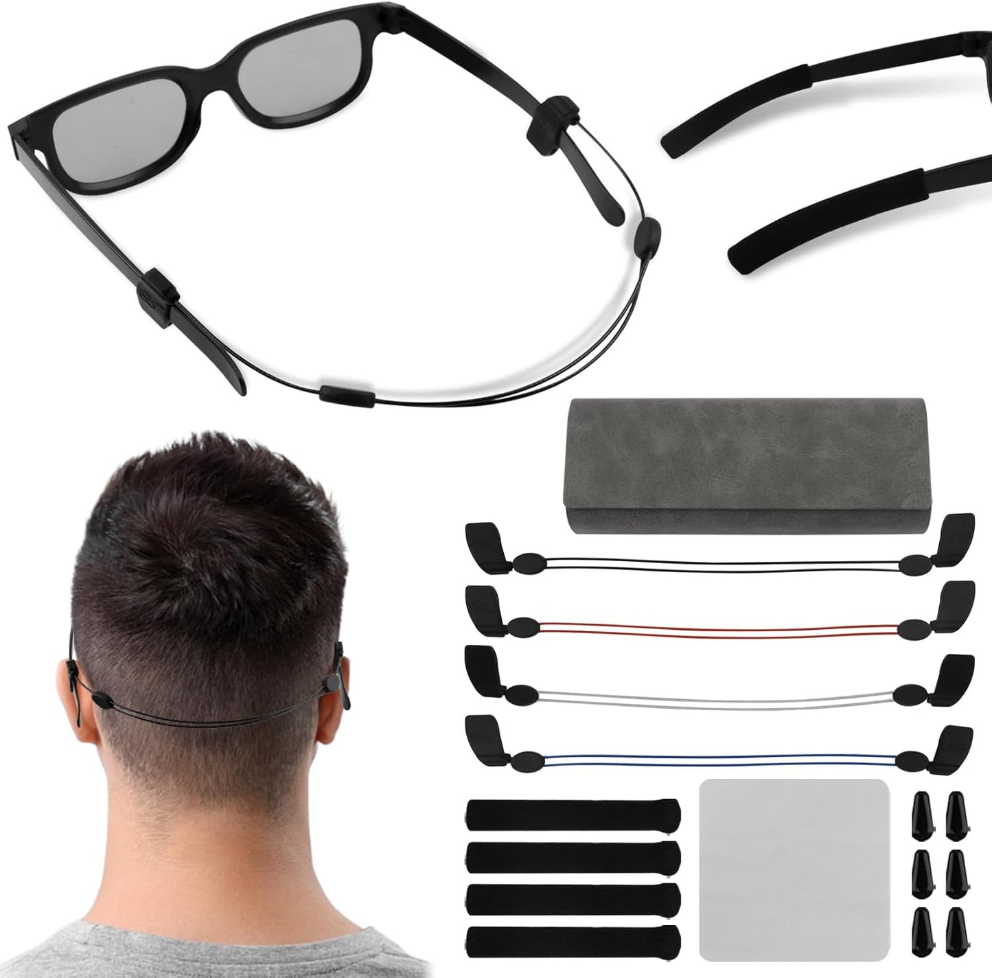 Kit accesorios lentes inteligentes con estuche y correas negro