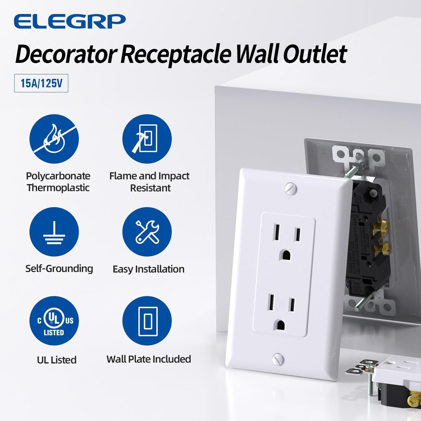 Receptáculo pared estándar 15A 125V NEMA 5-15R UL