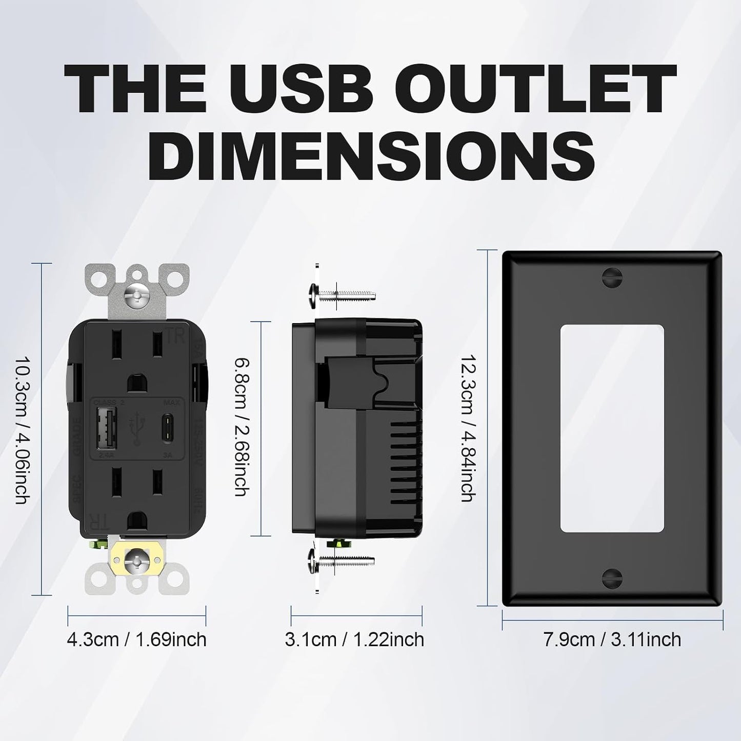 Toma pared USB con puertos A y C 15A negro mate set 6
