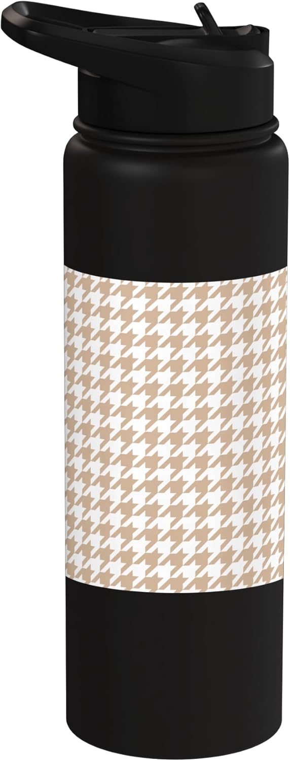 Botella de agua acero inoxidable con estampado houndstooth camel y blanco