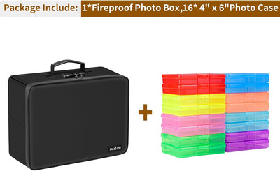 Caja fotos con cerradura ignífuga 16 fundas 4x6pulg plegable seguro