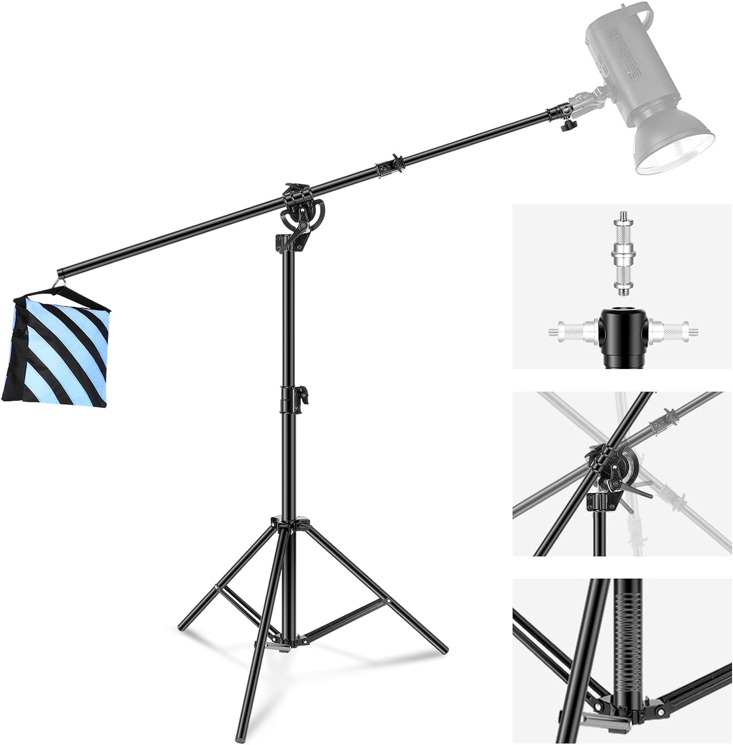 Soporte luz foto 2en1 aluminio 9.7ft trípode boom 3.8ft bolsa arena