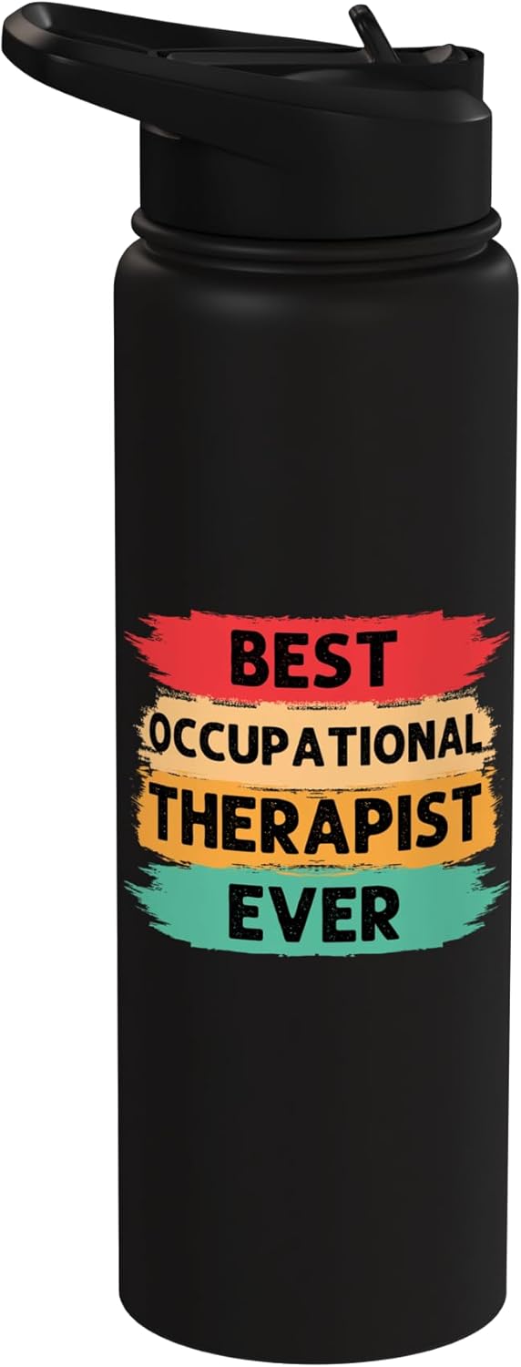 Bottella de agua aislada para terapeuta ocupacional retro de acero inoxidable
