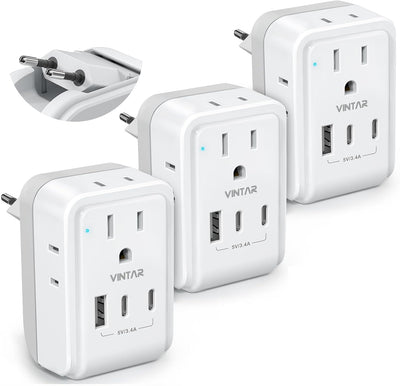 Adaptador viaje europeo con 4 salidas AC y 3 USB tipo C