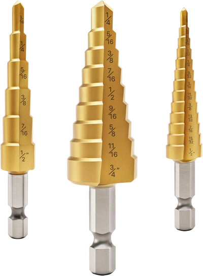 Set 3 Brocas Escalonadas HSS Titanio 1/4pulg