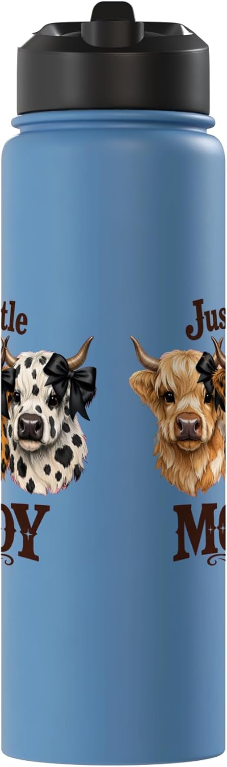 Botella agua acero inox aislada vaca coqueta