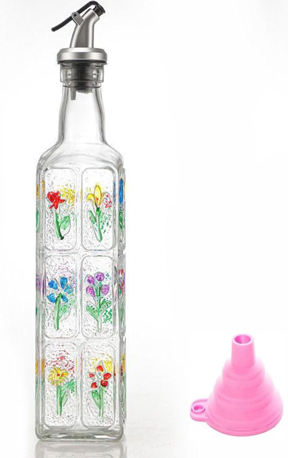 Botella de aceite con diseño floral de 500 ml con vertedor de acero inoxidable