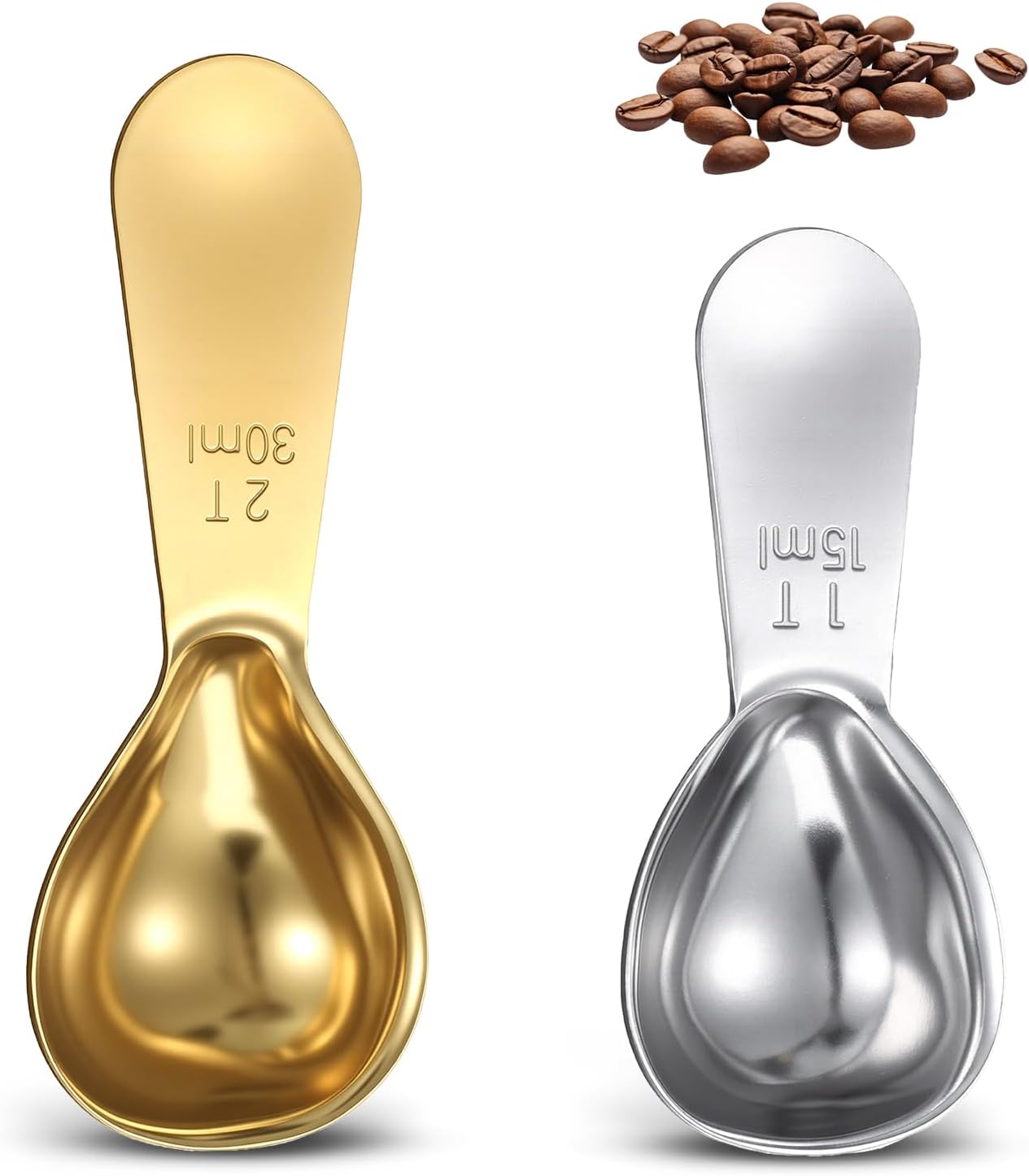 Cuchara medidora de café de acero inoxidable con 1 y 2 cucharadas