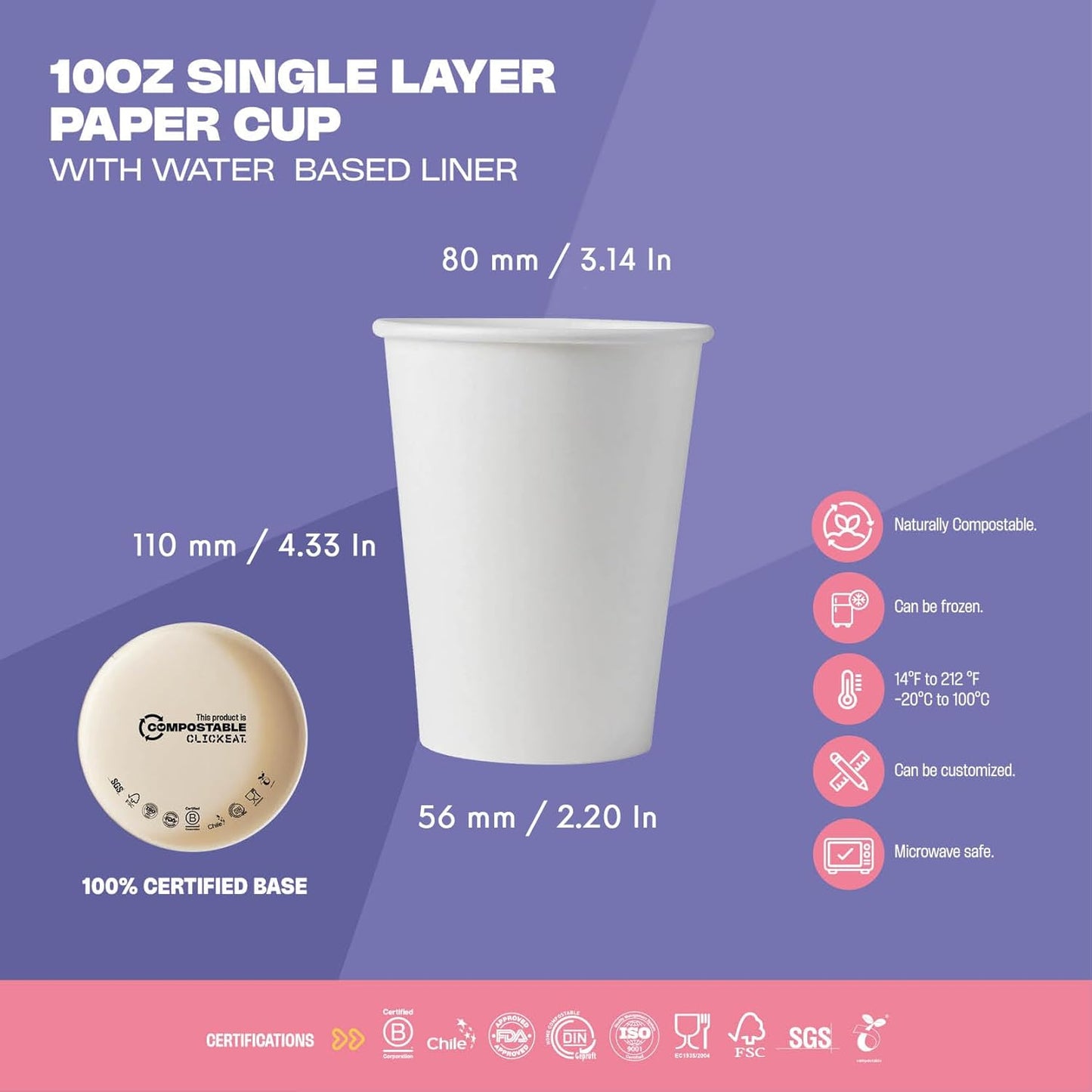 Taza papel 10oz blanca composta 1000uds