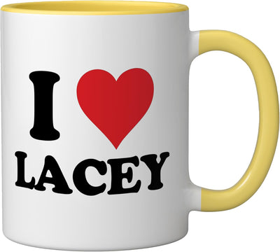 Taza cerámica personalizada amarillo/blanco I Heart Lacey
