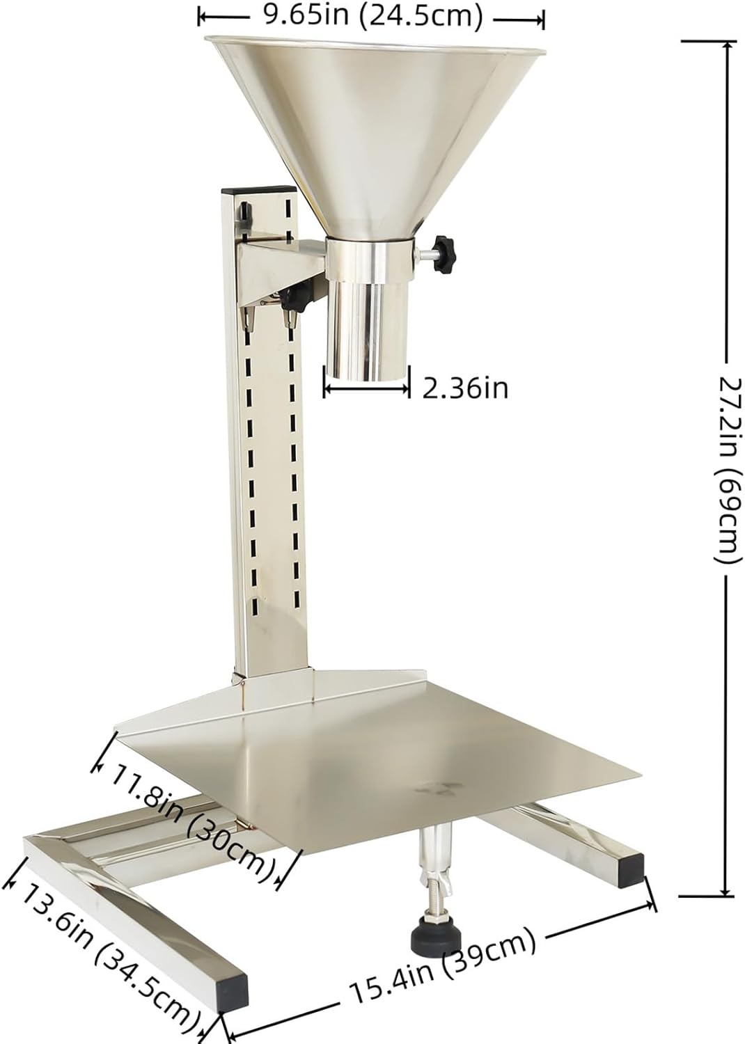 Embudo acero inox 304 boca ancha 2.4pulg soporte ajustable