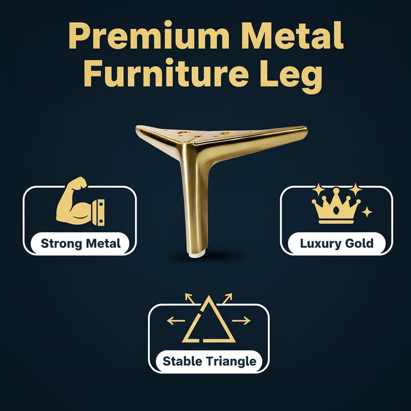 Set 4 Patas Metal Sofá 6pulg Dorado Resistente