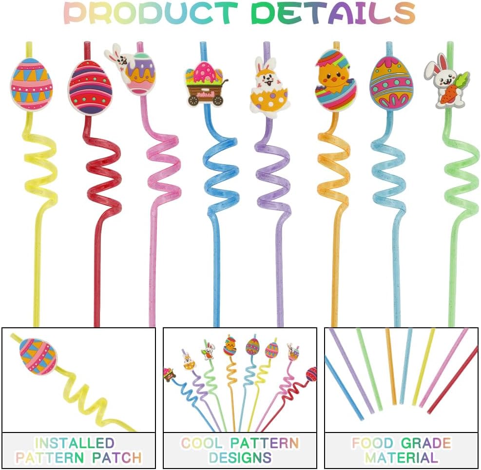 8 Pzas Popote Plástico Reutilizable para Fiesta Pascua