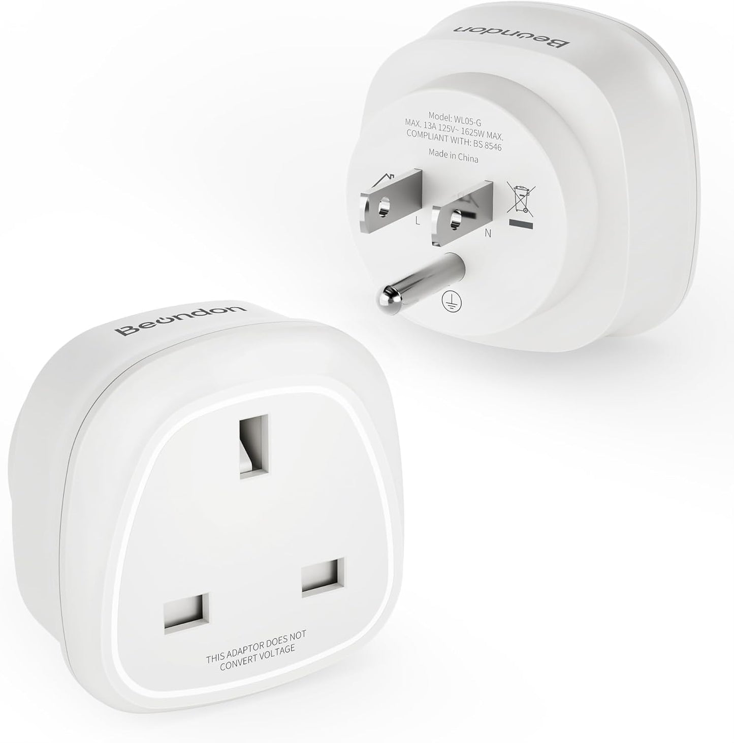 2 Adaptadores UK a EE.UU. Tipo G a B Convertidor Tierra