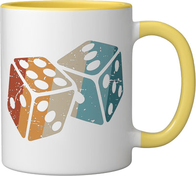 Taza cerámica retro de dados vintage amarillo/blanco