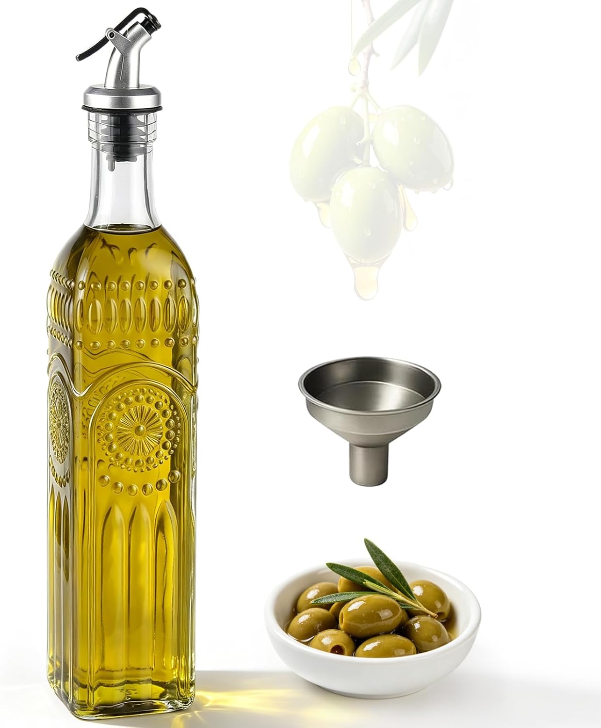 Botella dispensadora de aceite de oliva de vidrio 17 oz