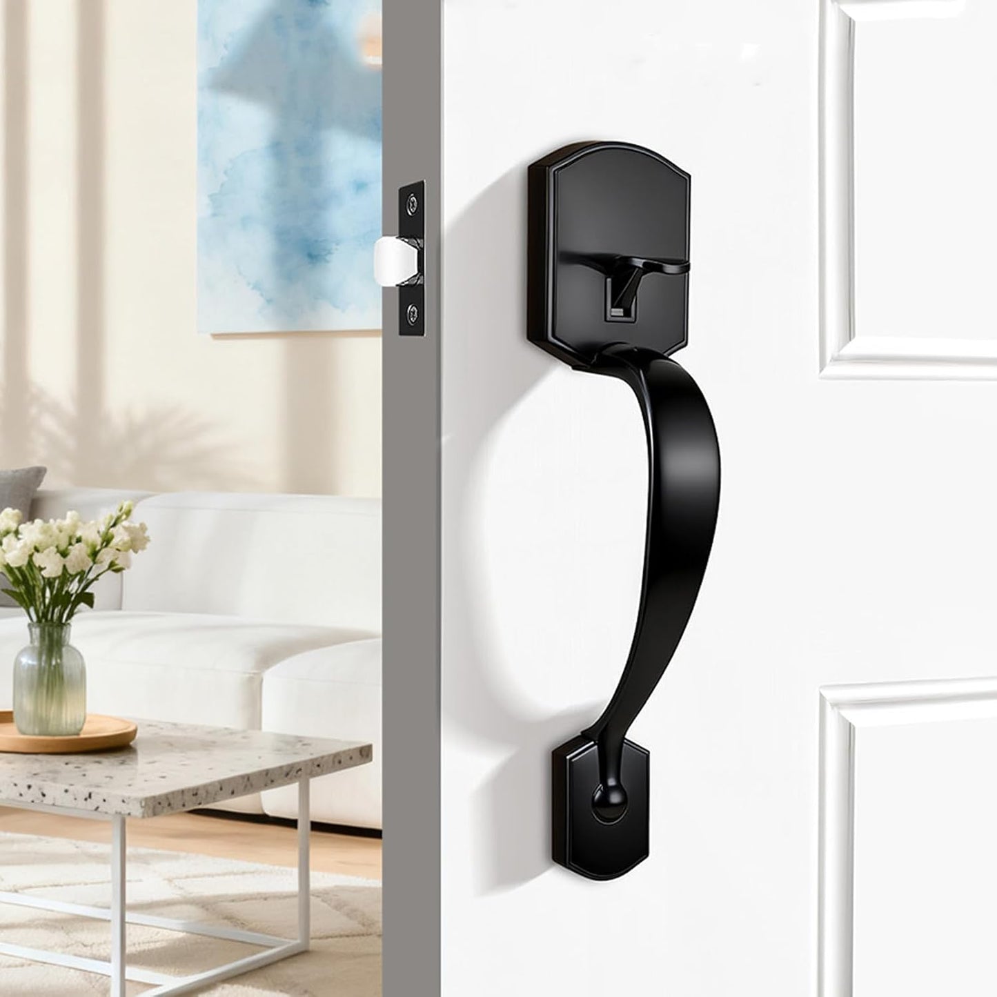 Manija puerta exterior negra mate sin llave