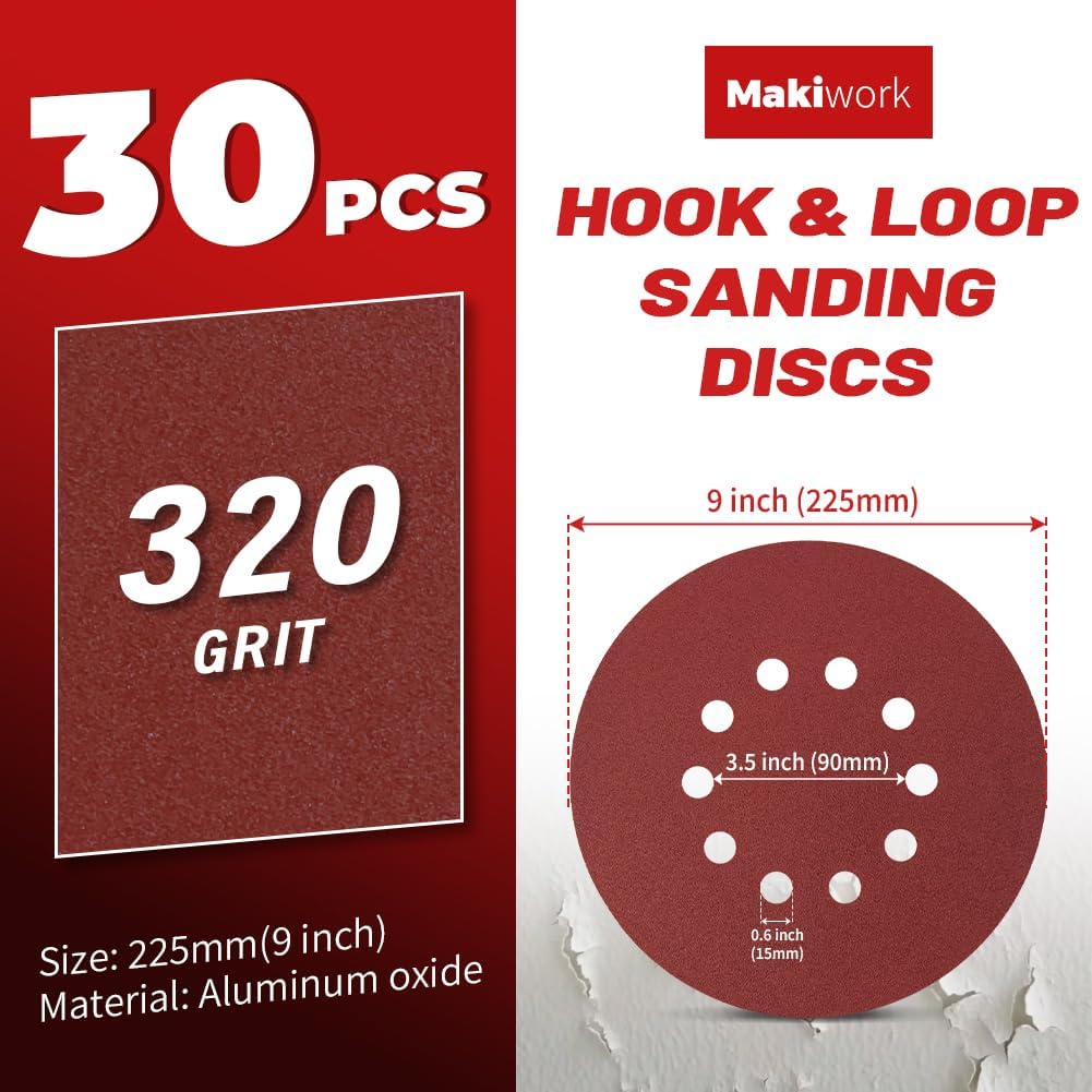 30 Discos Lija 320 9pulg Alúmina Resistentes Paneles Yeso