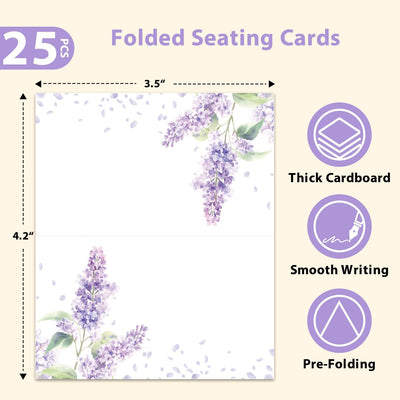 Tarjetas de lugar de flores moradas para mesas de eventos
