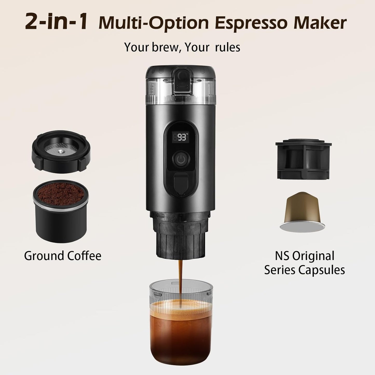 Cafetera Espresso Portátil Autocalentable Negro