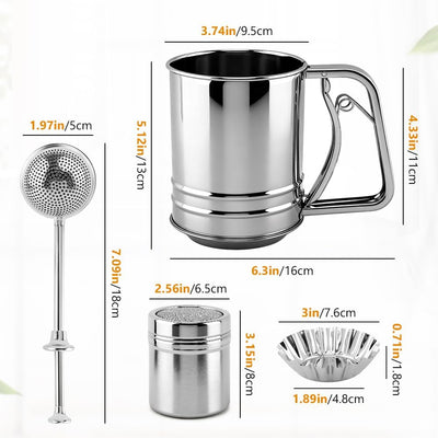 Tamiz de harina de acero inoxidable 4 en 1 para hornear pasteles, cupcakes y postres