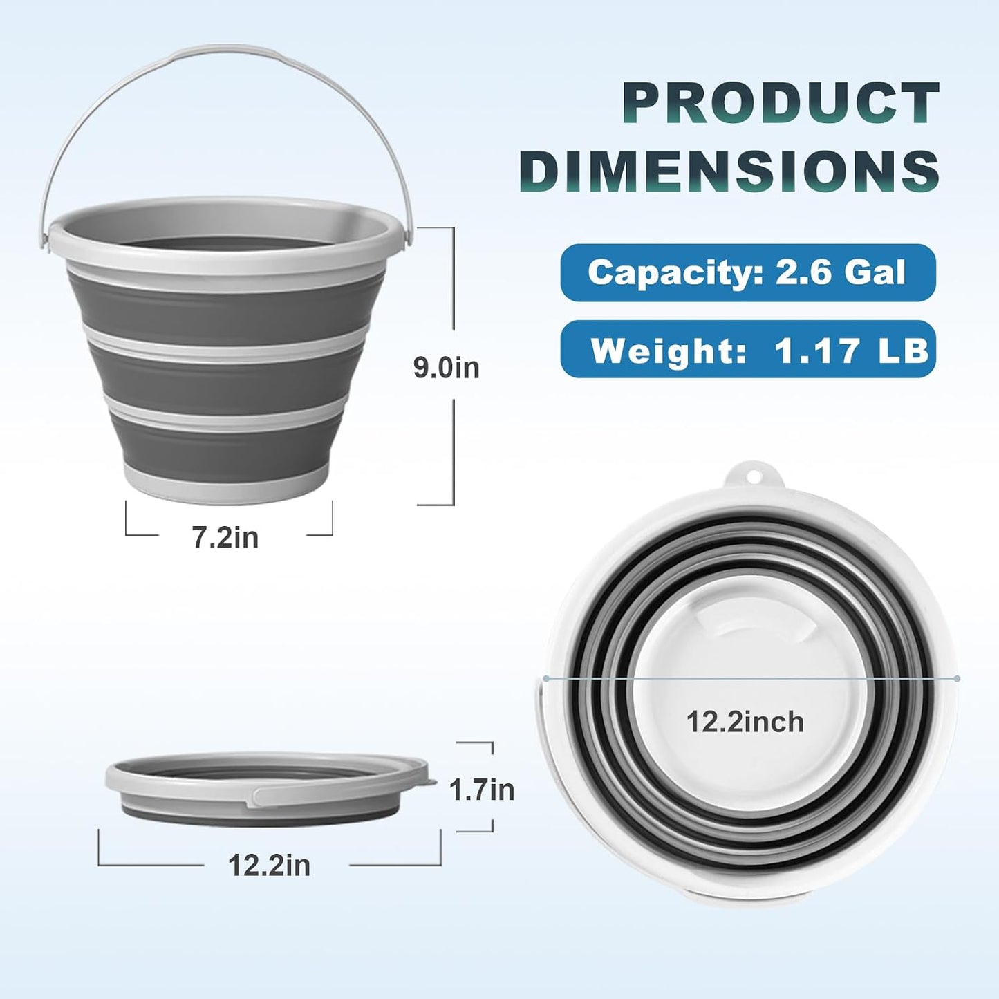Cubo plegable 2.6gal con asa para lavado auto camping sin BPA
