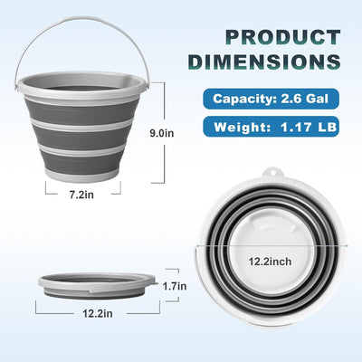 Cubo plegable 2.6gal con asa para lavado auto camping sin BPA