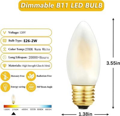 Bombilla LED E26 regulable 2700K blanco cálido 2W para candelabro