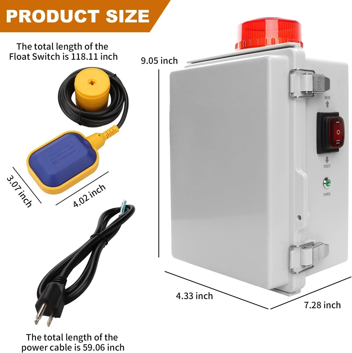 Panel control séptico con alarma y disyuntor bomba 110