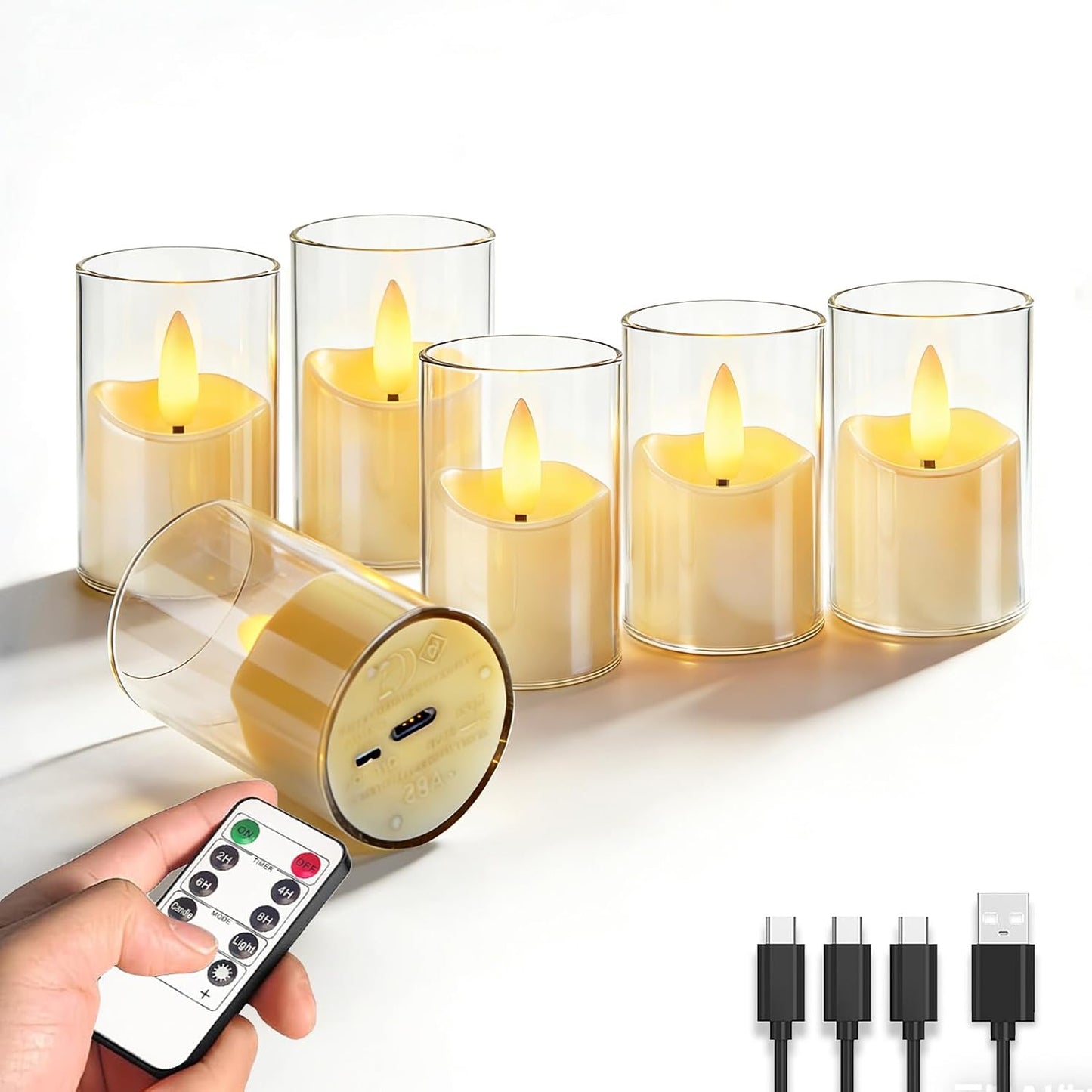 Velas té recargables acrílicas 1.7x2.5pulg LED set 6