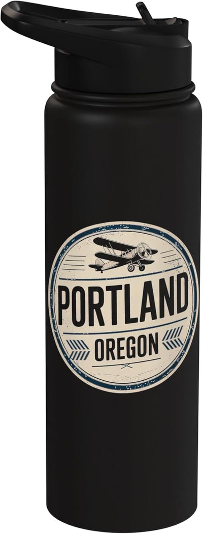 Botella de agua aislada vintage diseño avión acero inoxidable Portland