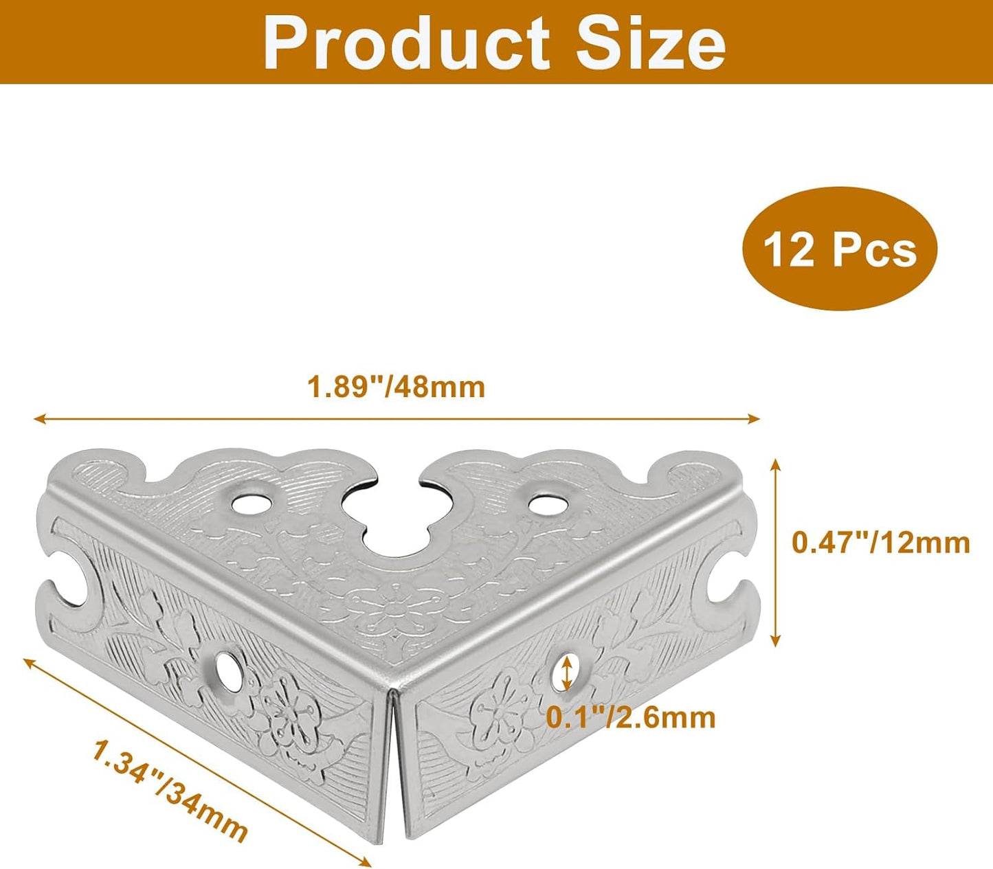 12 Protectores Esquina Metal Vintage Plateado 1.34x1.34pulg
