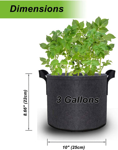 Set 5 bolsas cultivo 3gal tela no tejida asas reforzadas negras
