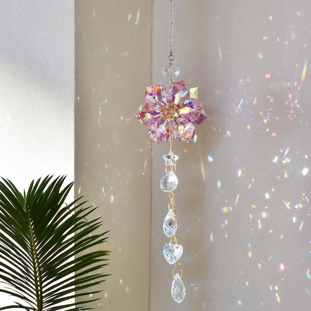 Atrapasoles cristal colgante decoración ventana rosa
