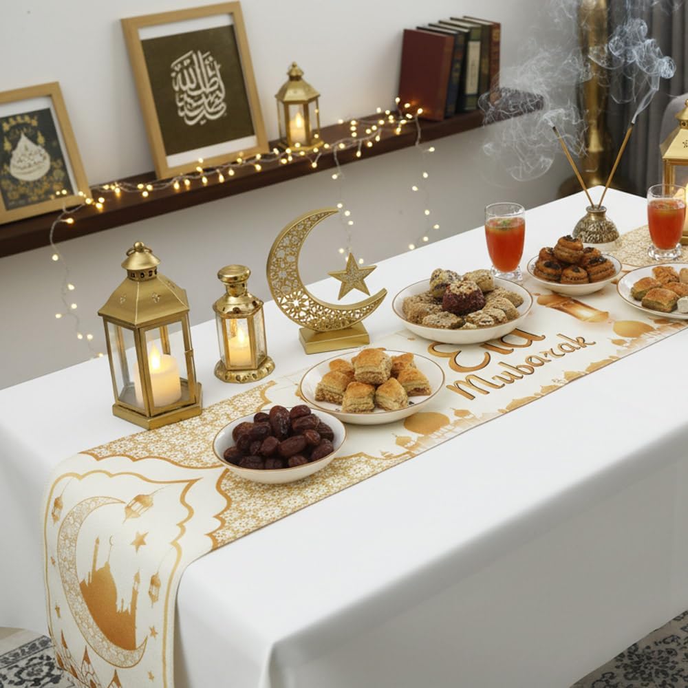 Decoración Ramadán hogar camino mesa dorado 13x72pulg