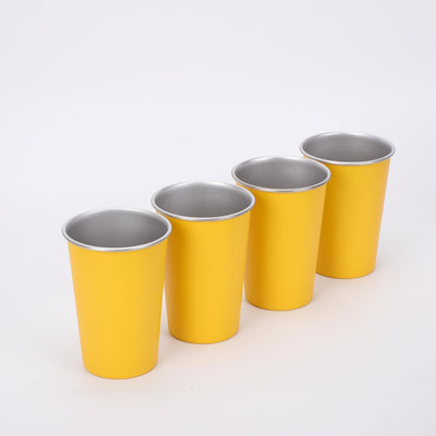 Set 4 Vasos Acero Inox Apilables Reutilizables Amarillo