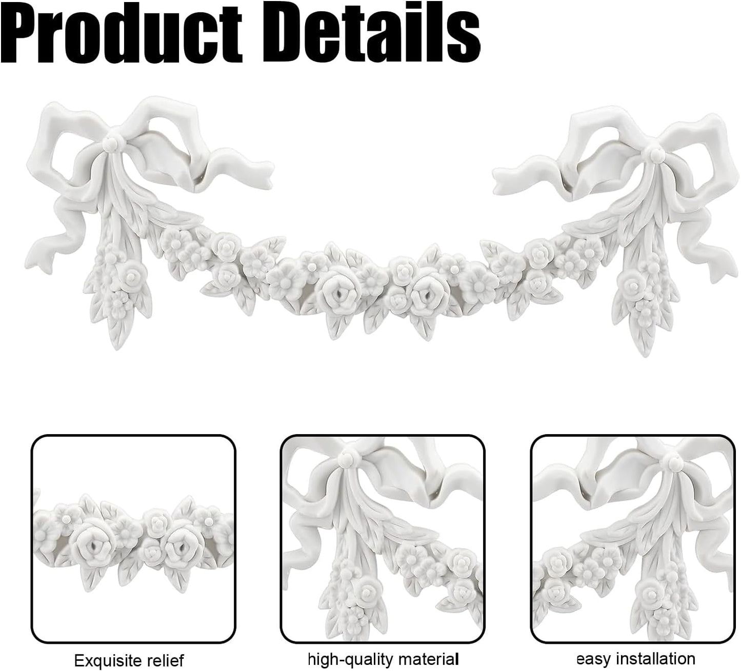 2 Apliques PVC Blanco Rosas y Lazo para Muebles