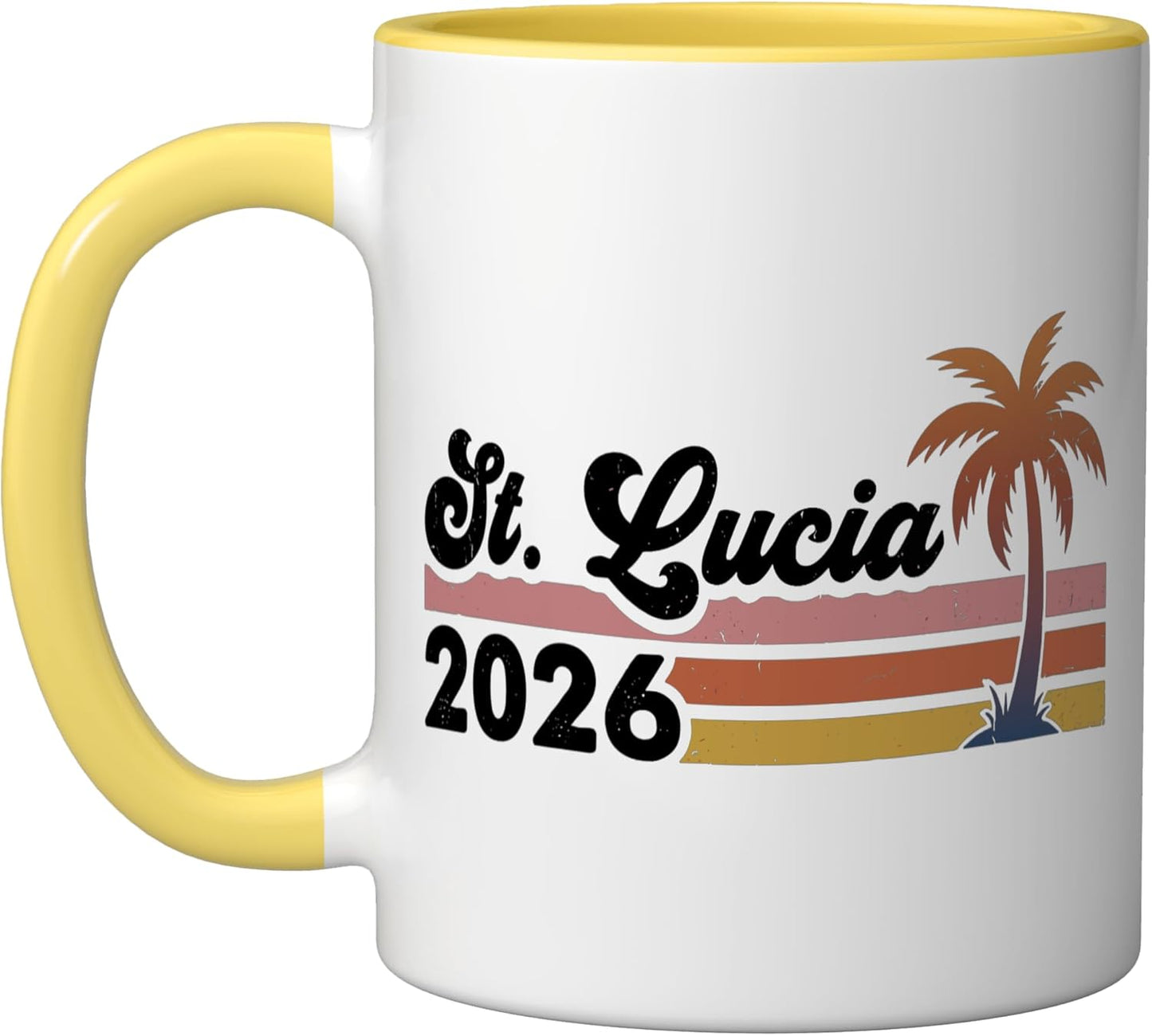 Taza de cerámica St Lucia 2026 color amarillo y blanco