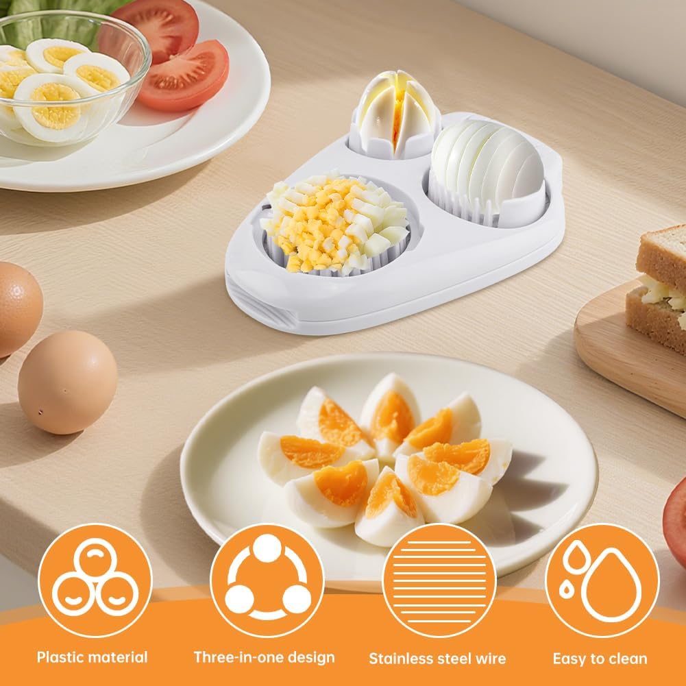 Cortador de huevos 3 en 1 con cepillo para huevos duros y frutas blandas