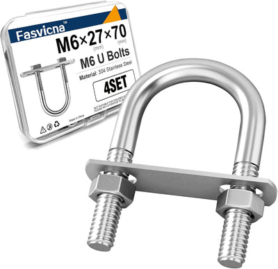 Set 4 Pernos U M6 Acero Inox Tubo Grande