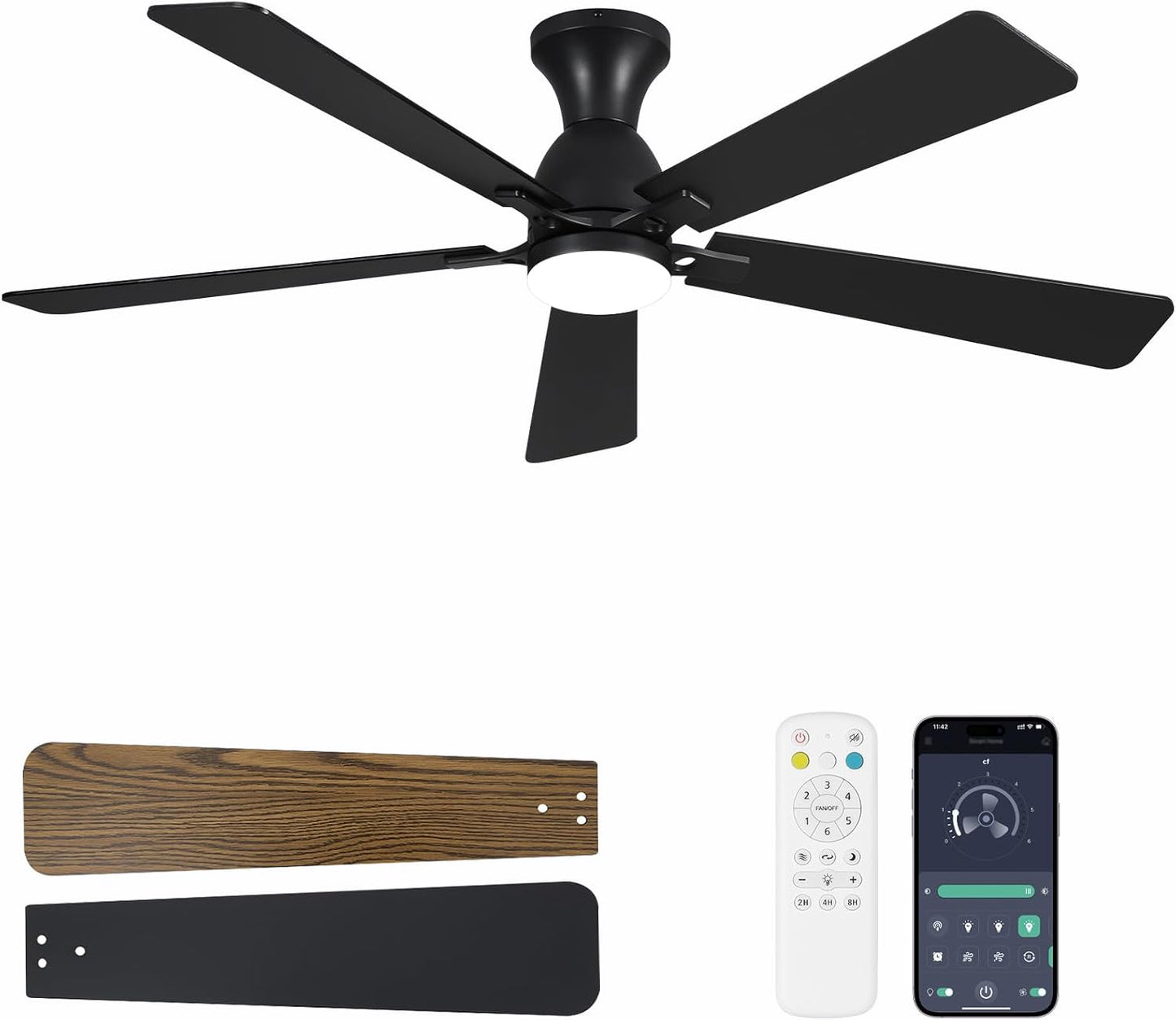Ventilador techo bajo 60pulg luz control remoto negro