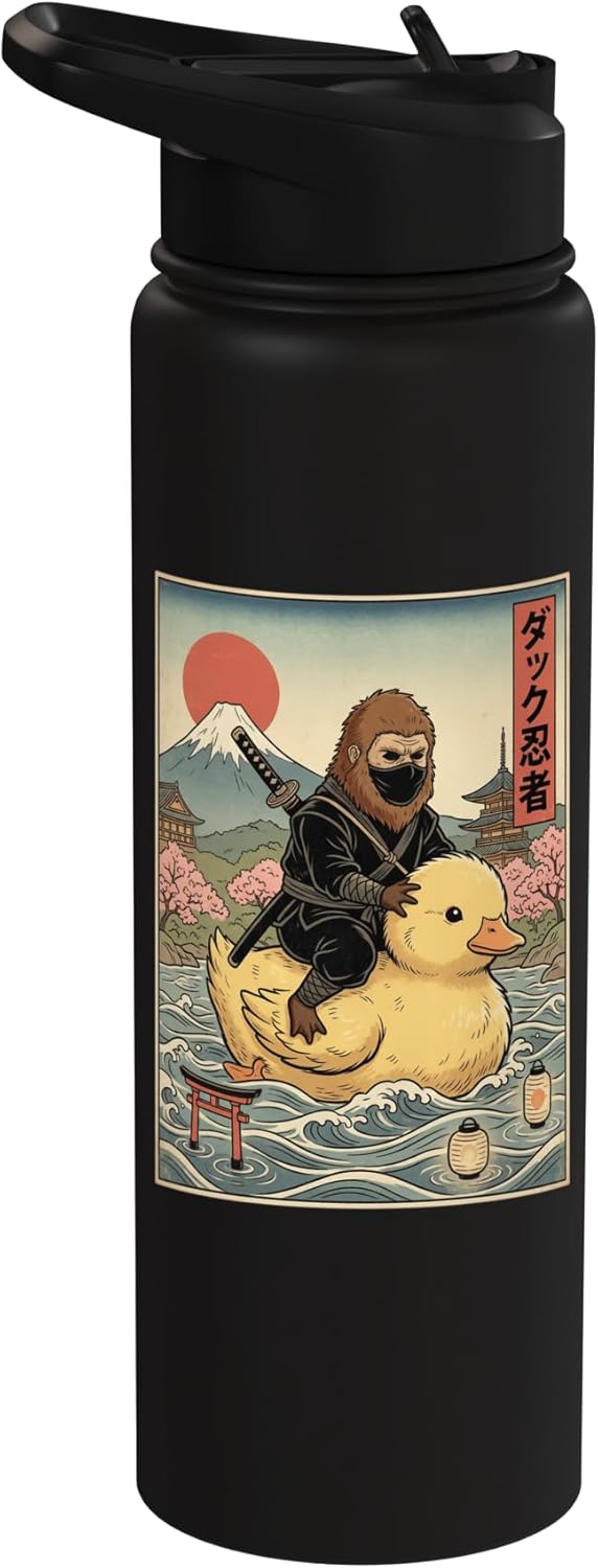 Botella de agua acero inoxidable arte ukiyo-e Bigfoot Ninja