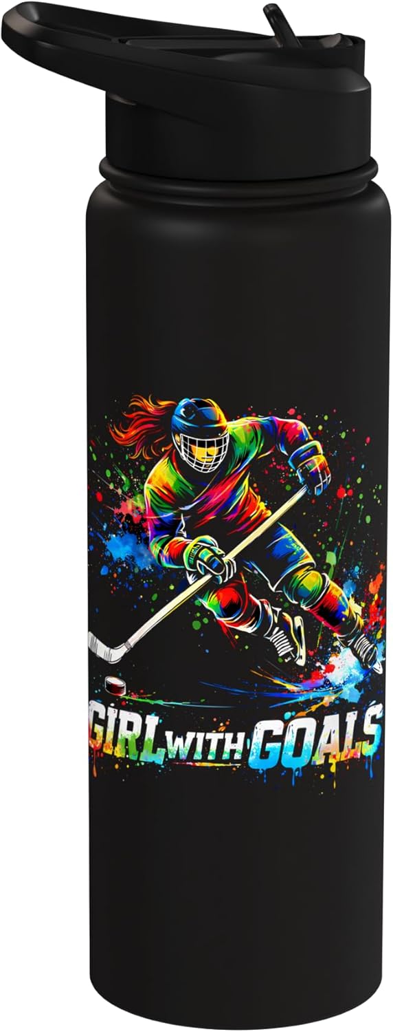 Bottella de agua acero inoxidable aislada para hockey femenino con logotipo