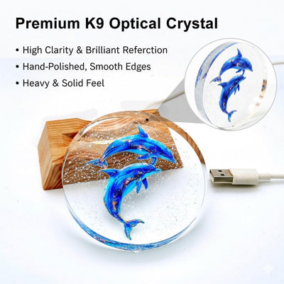 Lámpara LED cristal tiburón 3.9pulg base madera luz cálida