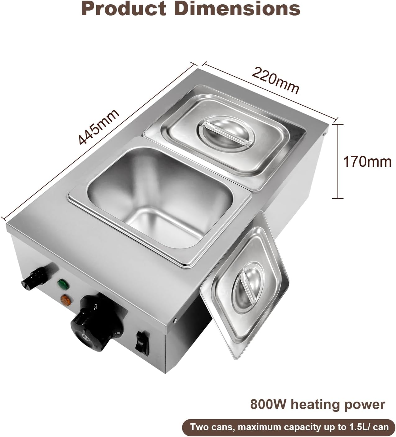 Calentador alimentos 2 tanques acero inox 800W