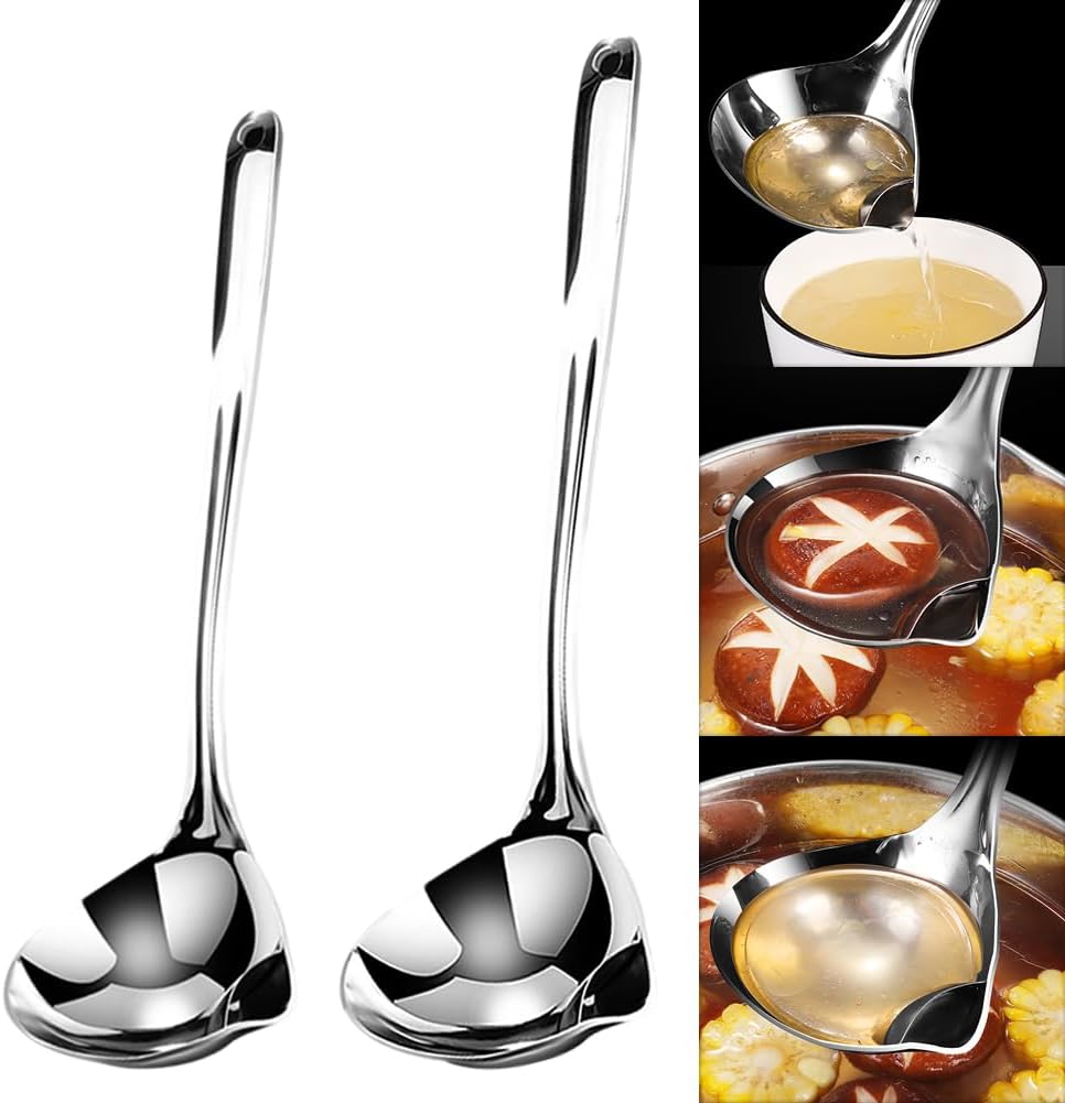 2 Cucharas Separadoras Aceite Acero Inox Grande Pequeña