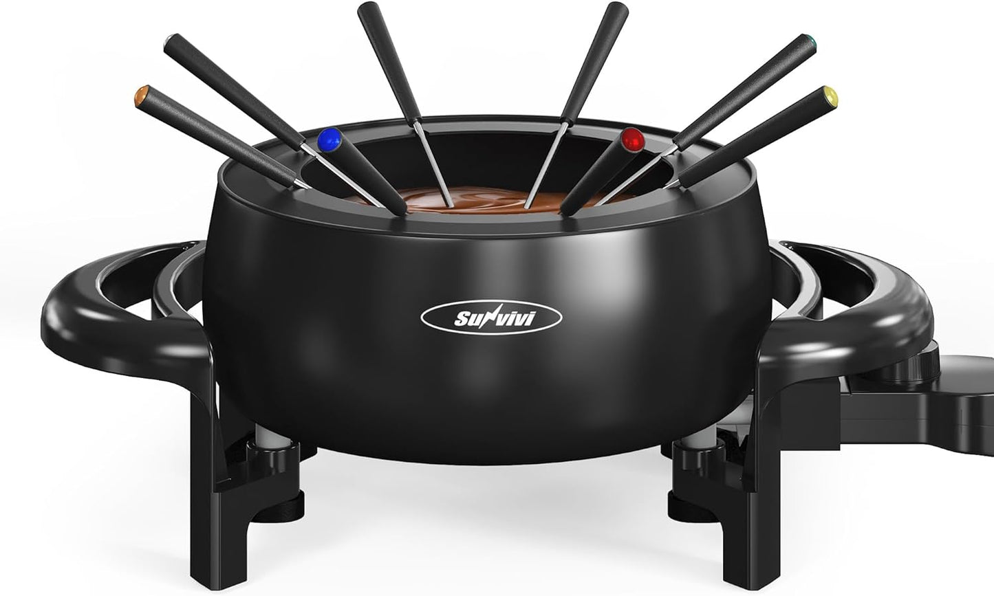 Juego de ollas eléctricas para fondue chocolate queso 1000 W con tenedores coloridos y control de temperatura