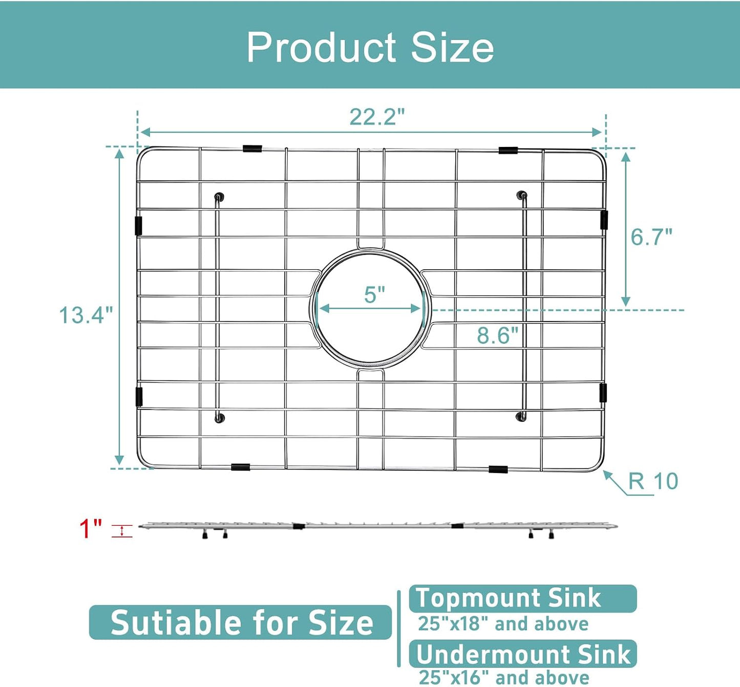Protector fregadero acero inox 23x14pulg drenaje central