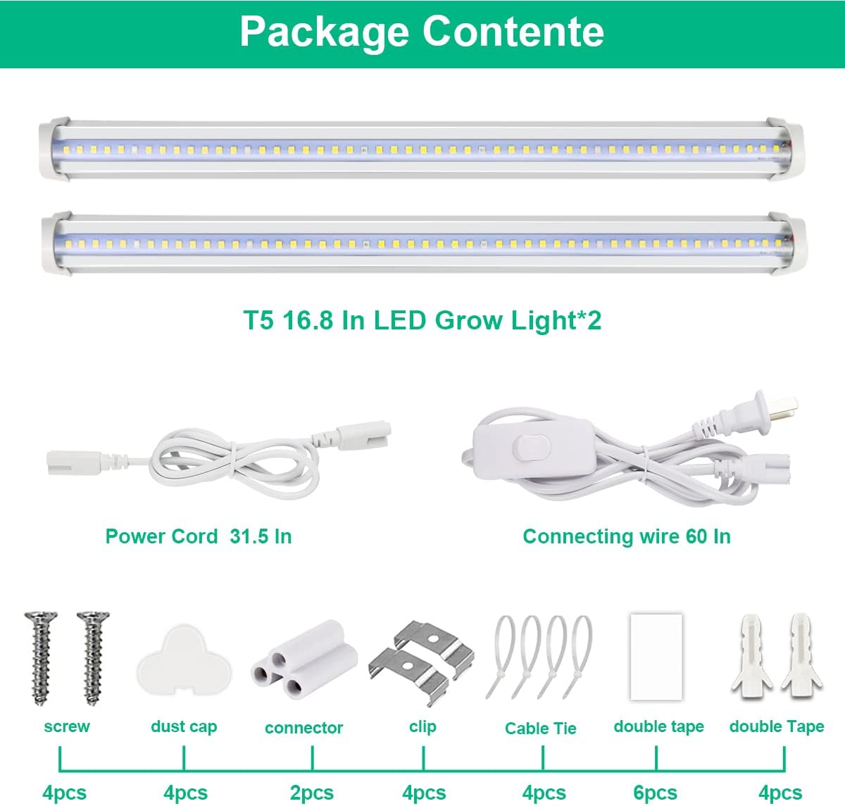 Lámpara cultivo T5 5000K 1.4pulg 2x10W LED conectables