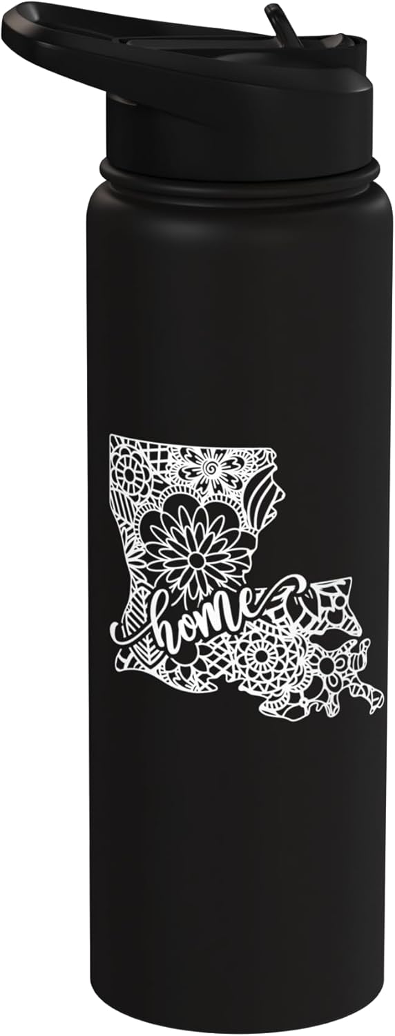 Botella de agua acero inoxidable mandala negro blanco sin BPA
